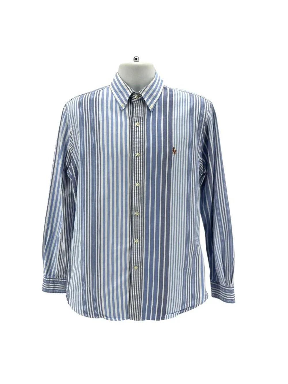 Polo Ralph Lauren Mens Large Shirt Slim Fit Stretch Oxford Striped Blue White